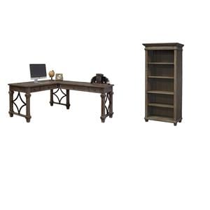 Bowery Hill Set of 2 Open L-Desk & Return Writing Table Desk and Open Bookcase