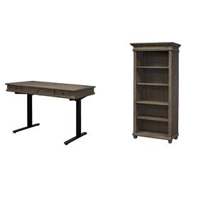 Bowery Hill Set of 2 Electronic Sit/Stand Desk and Open Bookcase in Gray