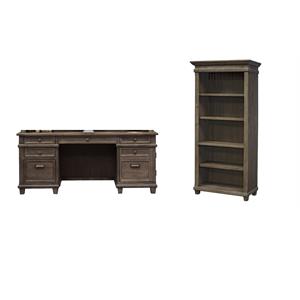 Bowery Hill Set of 2 Credenza Office Desk Writing Table and Open Bookcase - Gray
