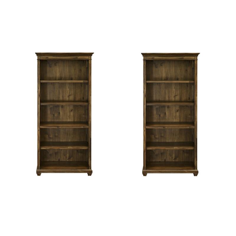 Bowery Hill Set of 2 Office Storage Open Bookcases Fully Assembled in Brown
