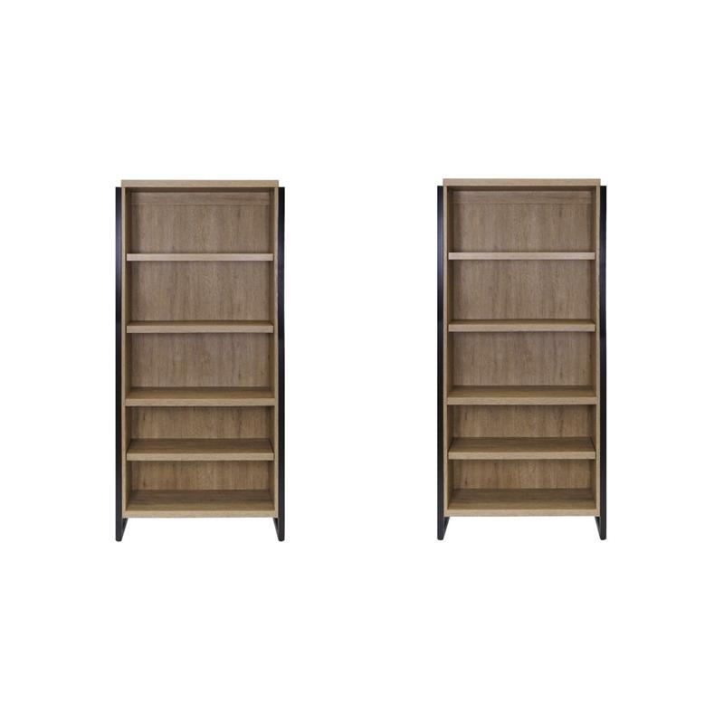 Bowery Hill Set of 2 Open Laminate Bookcases Fully Assembled in Light Brown