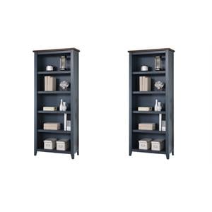 Bowery Hill Set of 2 72&quotH Solid 4-Shelves Bookcases in Dusty Blue