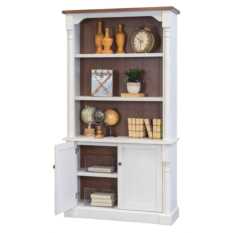 Bowery Hill Set of 2 Double Pedestal Executive Office Table and Bookcase