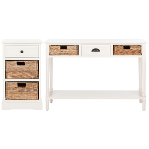 Bowery Hill Transitional Wood Distressed Side Storage Side Table in Cream
