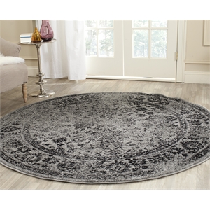 Bowery Hill Oriental Polypropylene Gray Finish Area Rug - Round 4'