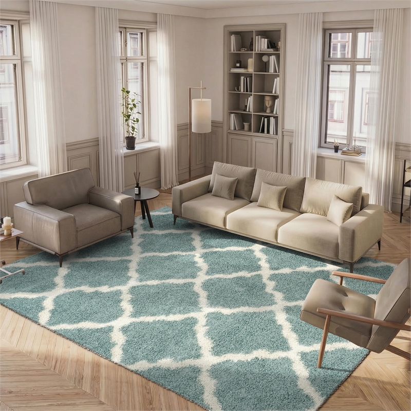 Bowery Hill Transitional Polypropylene Light Blue Shag Rug - 8' x 10'