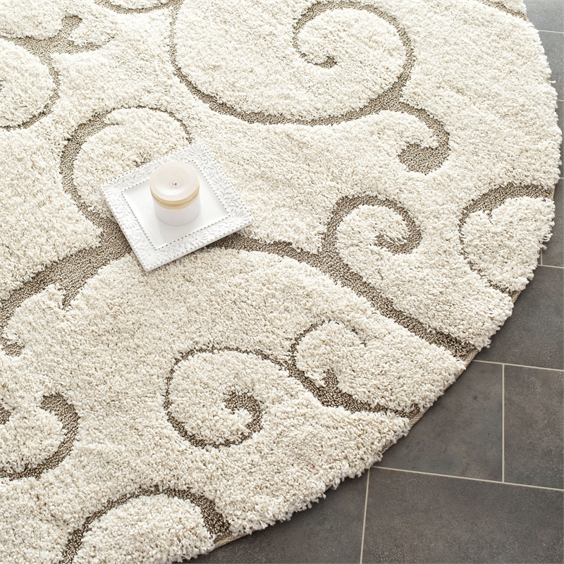 Bowery Hill Contemporary 8' X 8' Round Rug in Cream and Beige