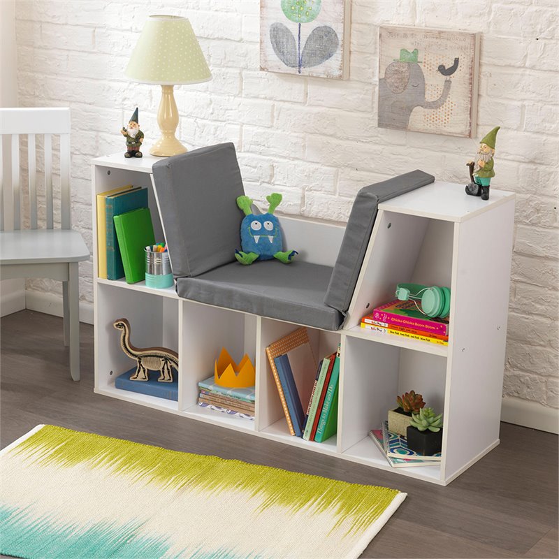 Bowery Hill Contemporary 6 Cubby Bookcase with Reading Nook in White