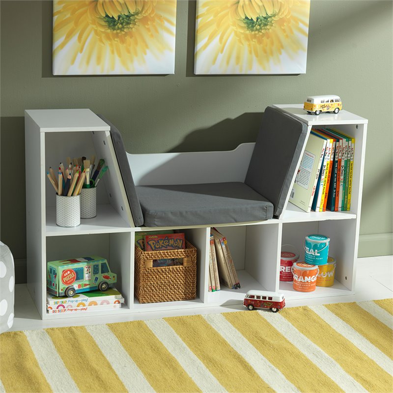 Bowery Hill Contemporary 6 Cubby Bookcase with Reading Nook in White