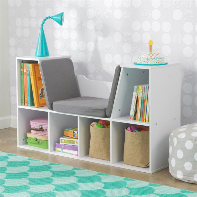Bowery Hill Contemporary 6 Cubby Bookcase with Reading Nook in White
