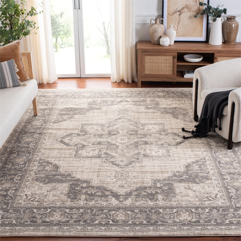 Bowery Hill Contemporary Fabric 9' x 12' Rug in Cream and Gray