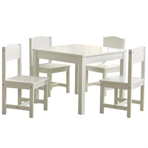Bowery Hill Contemporary 5 Piece Farmhouse Table and Chair Set in White