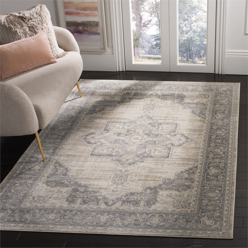 Bowery Hill Contemporary Fabric 10' x 13' Rug in Cream and Gray