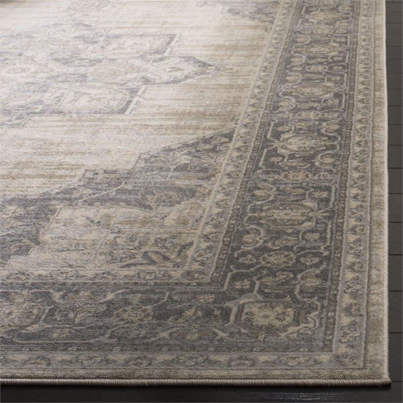 Bowery Hill Contemporary Fabric 10' x 13' Rug in Cream and Gray