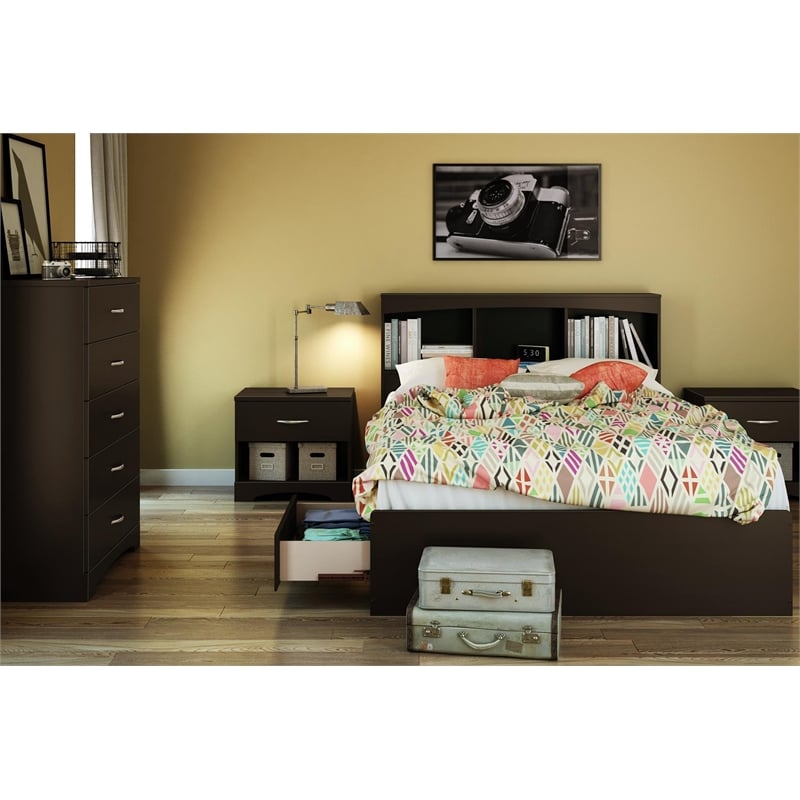 Bowery Hill Contemporary Full Bookcase Headboard in Pure White