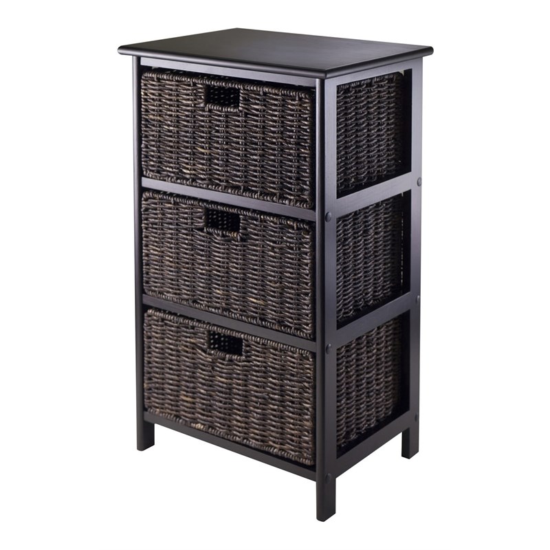 Bowery Hill Transitional Solid Wood Storage Rack w/ 3 Foldable Baskets - Black
