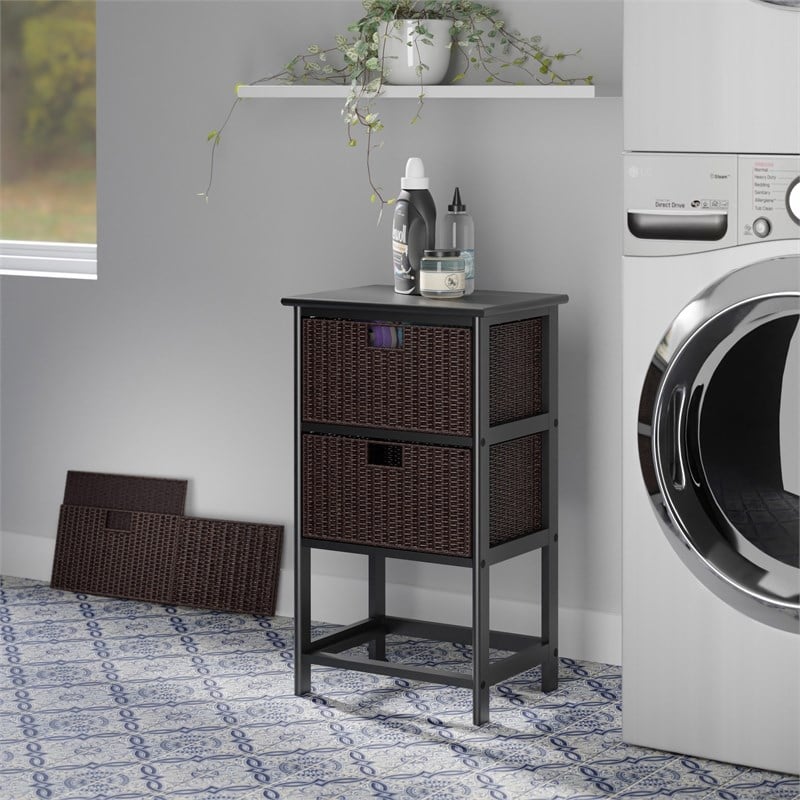 Bowery Hill Transitional Solid Wood Storage Rack w/ 3 Foldable Baskets - Black