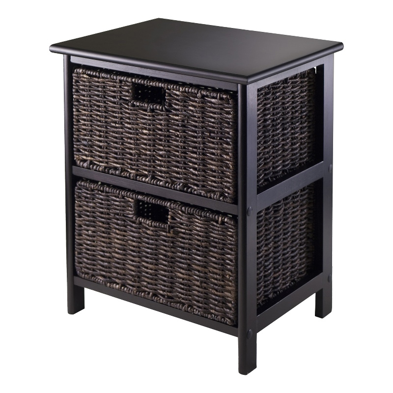 Bowery Hill Transitional Solid Wood Storage Rack w/ 2 Foldable Baskets - Black