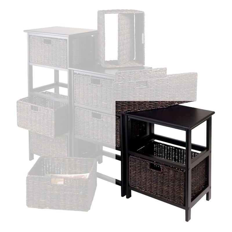 Bowery Hill Transitional Solid Wood Storage Rack w/ 2 Foldable Baskets - Black