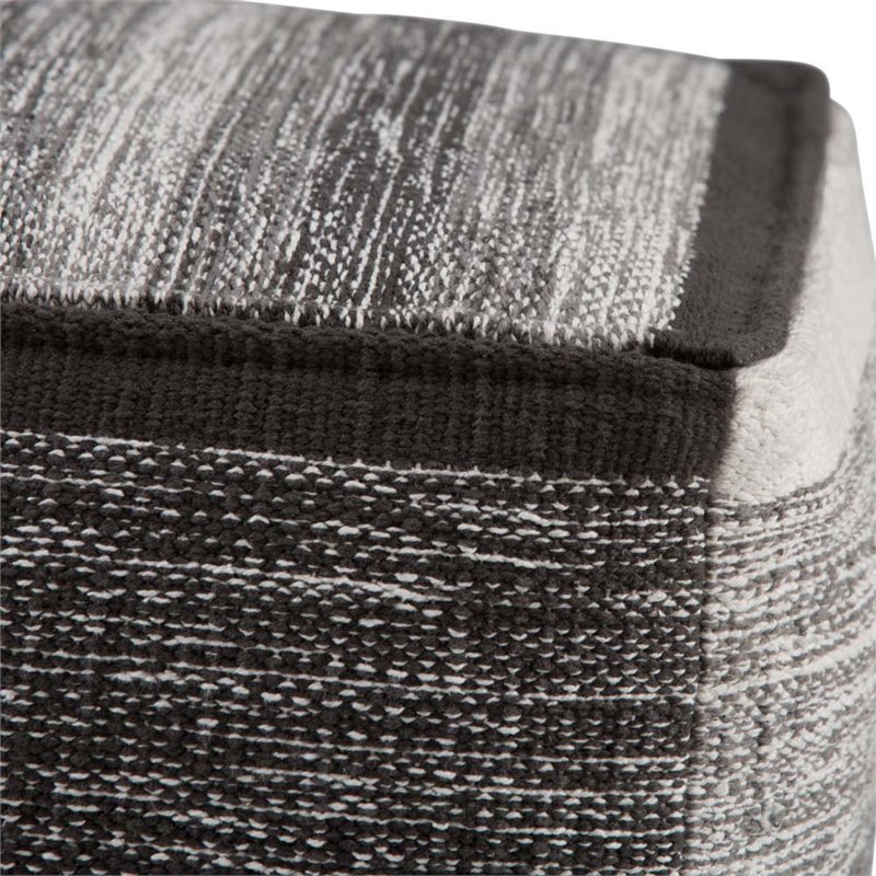 Bowery Hill Contemporary Boho Cube Pouf in Patterned Gray Melange Cotton