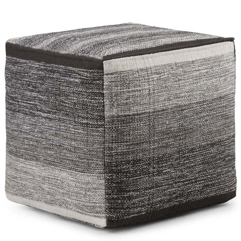 Bowery Hill Contemporary Boho Cube Pouf in Patterned Gray Melange Cotton