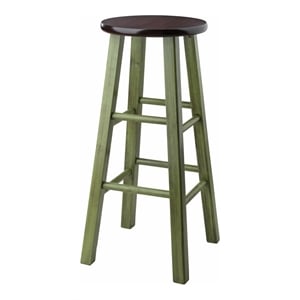 Bowery Hill 29&quot Transitional Solid Wood Bar Stool in Walnut and Green