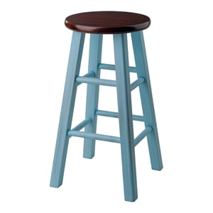 Bowery Hill 24&quot Transitional Solid Wood Counter Stool in Walnut and Light Blue
