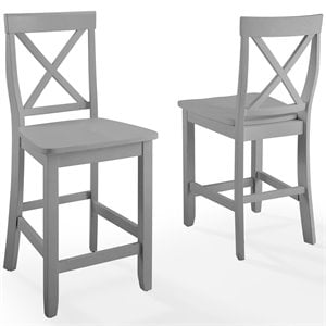 Bowery Hill 24&quot Solid Rubberwood X-Back Counter Stool in Gray (Set of 2)