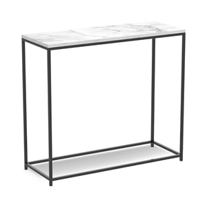 Bowery Hill Contemporary 31&quotL Marble Console Table with Black Metal Legs