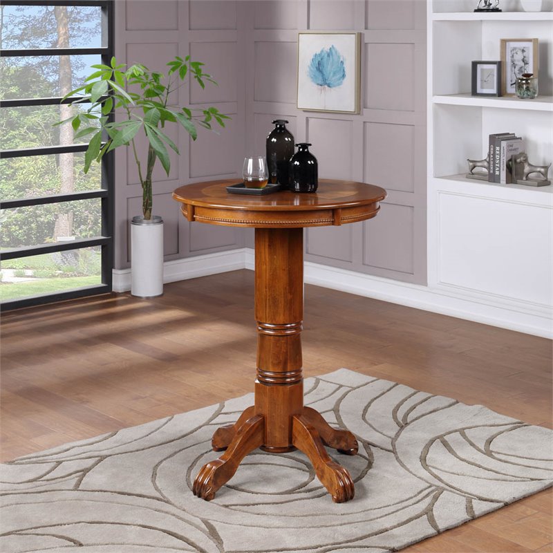 Bowery Hill Traditional Hardwood and Veneer Tabletop Pub Table in Walnut