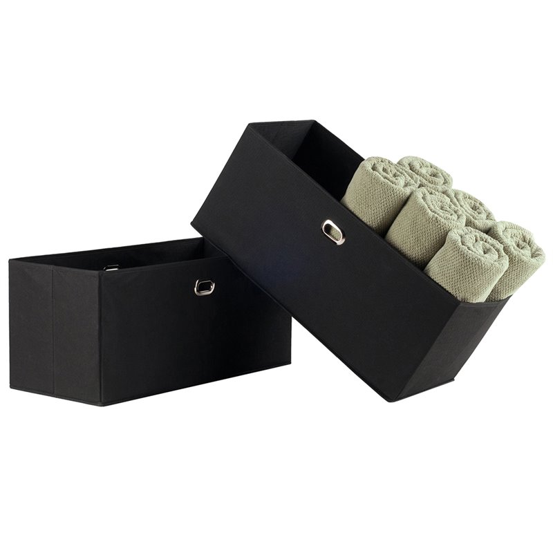 Bowery Hill Transitional Fabric Folding Basket in Black (Set of 2)