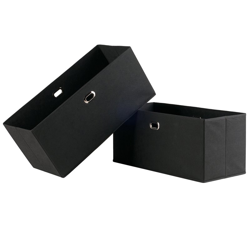 Bowery Hill Transitional Fabric Folding Basket in Black (Set of 2)