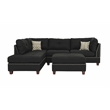 Bowery Hill 3 Piece Fabric Sectional Sofa Set with Ottoman in Black