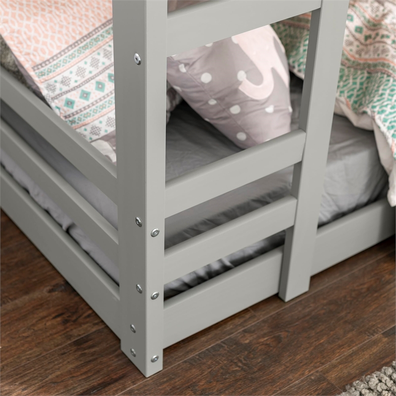 Bowery Hill Contemporary Low Wood Twin Over Twin Bunk Bed - Gray