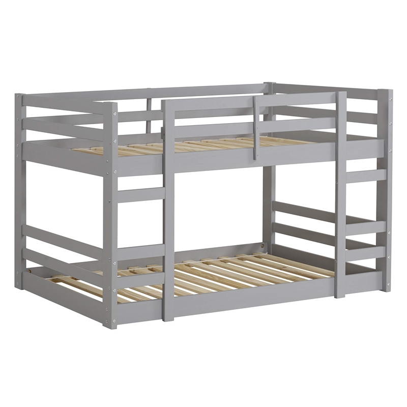 Bowery Hill Contemporary Low Wood Twin Over Twin Bunk Bed - Gray