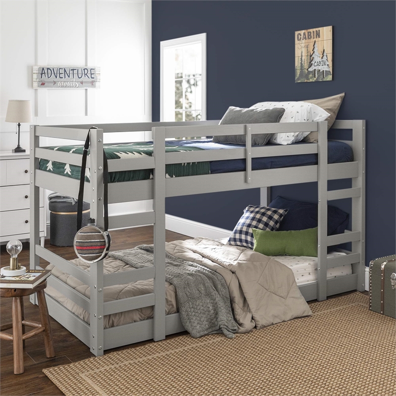 Bowery Hill Contemporary Low Wood Twin Over Twin Bunk Bed - Gray