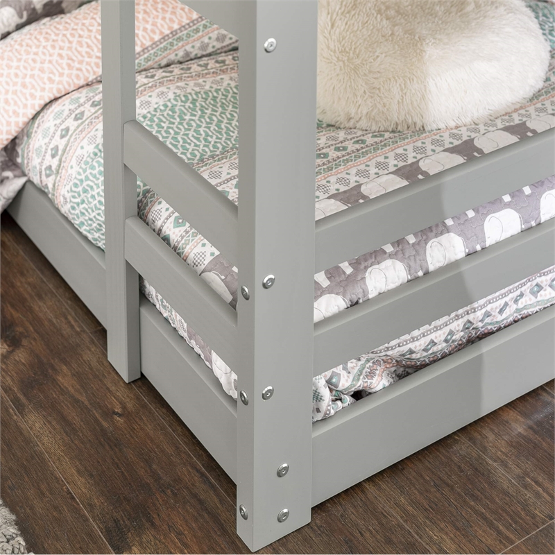 Bowery Hill Contemporary Low Wood Twin Over Twin Bunk Bed - Gray