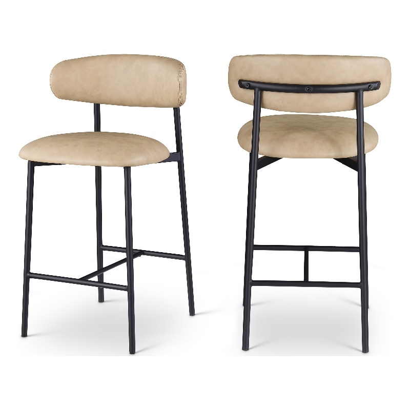 Bowery Hill Contemporary Tan Vegan Leather Counter Stool (Set of 2)