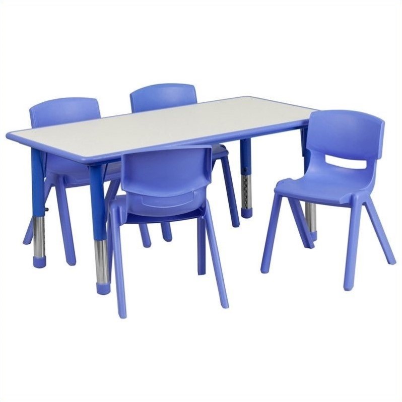 Bowery Hill Plastic Activity Table Set with 4 School Stacking Chairs in Blue