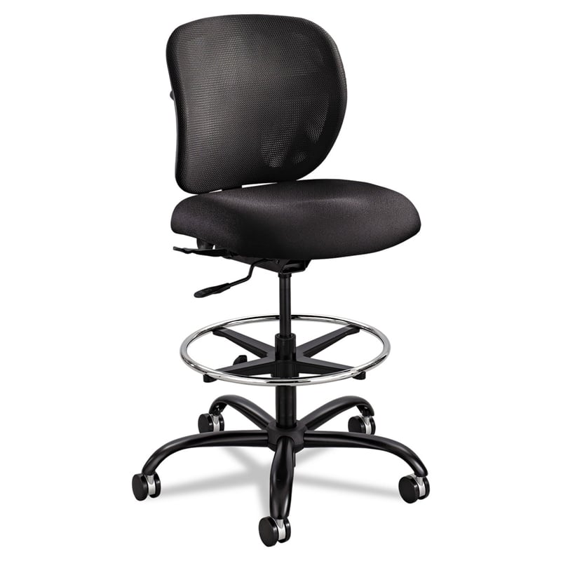 Bowery Hill Contemporary Fabric Adjustable Drafting Chair in Black