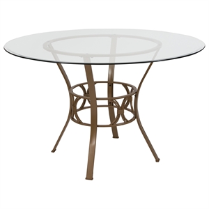 Bowery Hill 48&quot Round Glass Top Dining Table in Clear Matte Gold