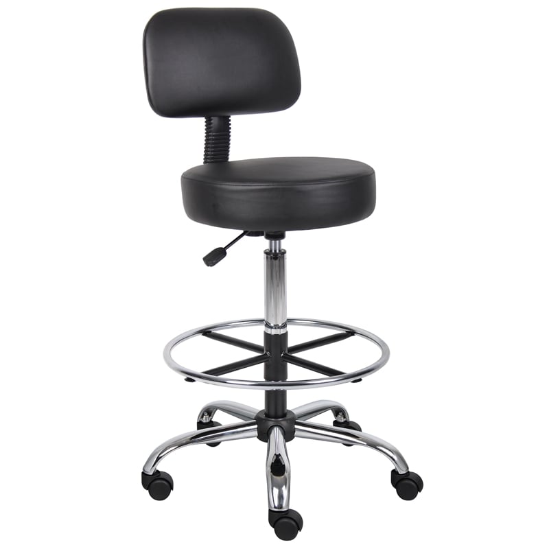 Bowery Hill Contemporary Vinyl Mid-Back Medical/Drafting Stool in Black