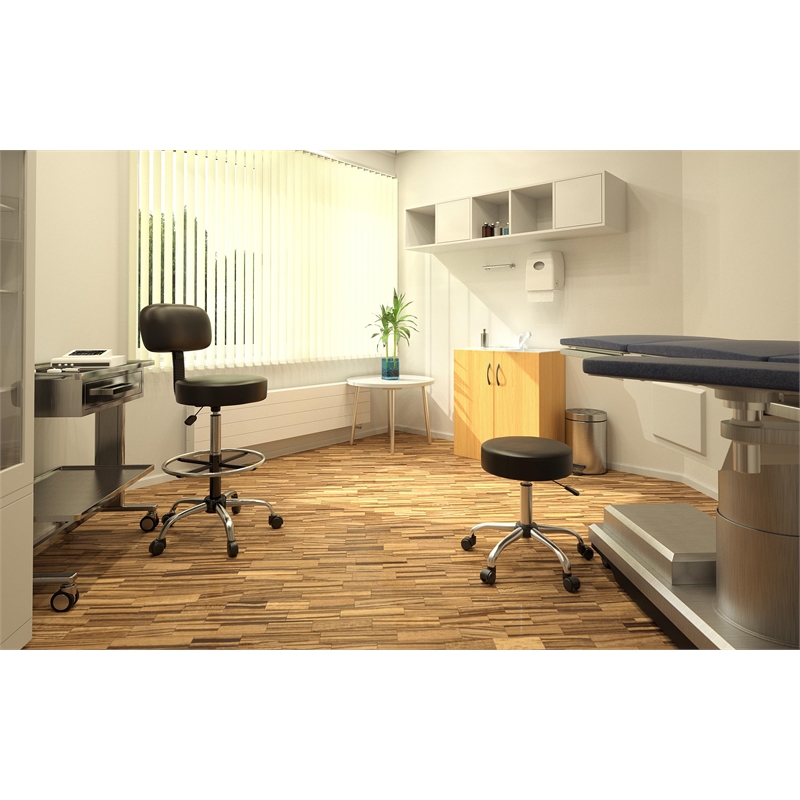 Bowery Hill Contemporary Vinyl Mid-Back Medical/Drafting Stool in Black