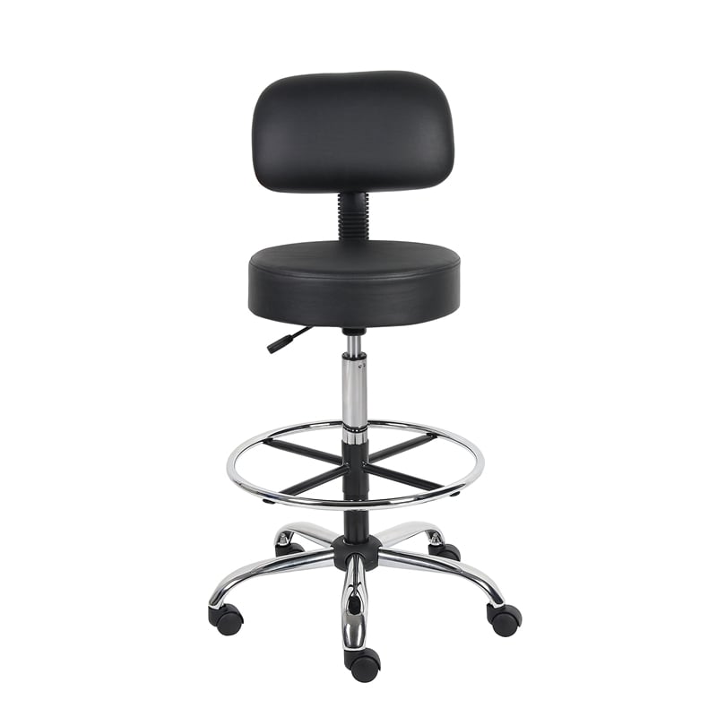 Bowery Hill Contemporary Vinyl Mid-Back Medical/Drafting Stool in Black
