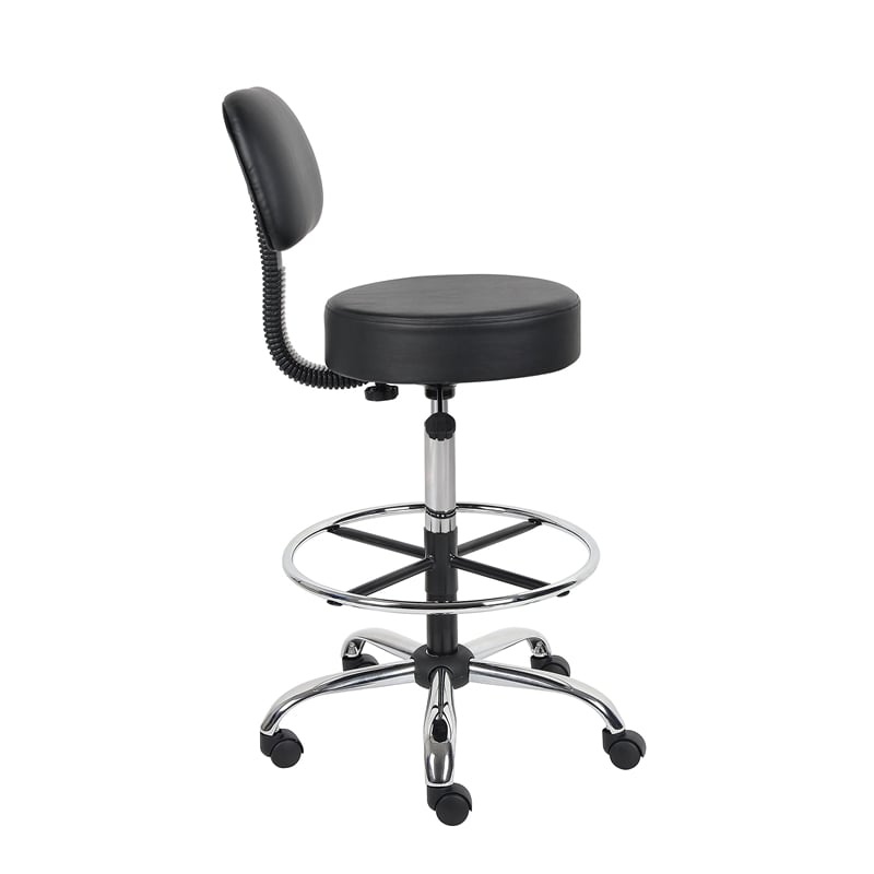 Bowery Hill Contemporary Vinyl Mid-Back Medical/Drafting Stool in Black