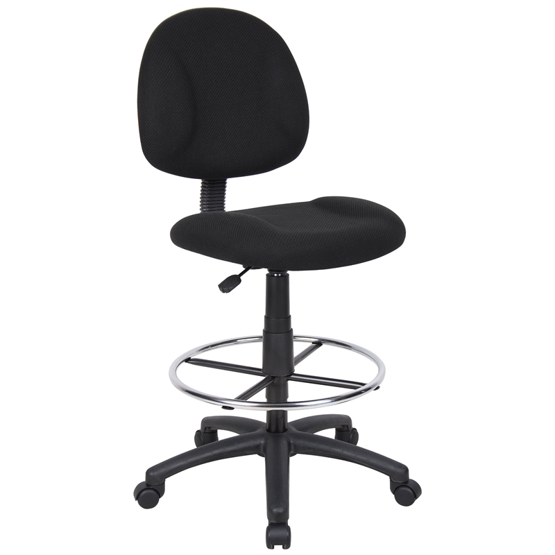 Bowery Hill Contoured Comfort Rolling Fabric Drafting Stool in Black