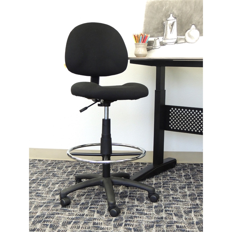 Bowery Hill Contoured Comfort Rolling Fabric Drafting Stool in Black
