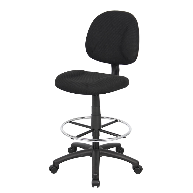 Bowery Hill Contoured Comfort Rolling Fabric Drafting Stool in Black