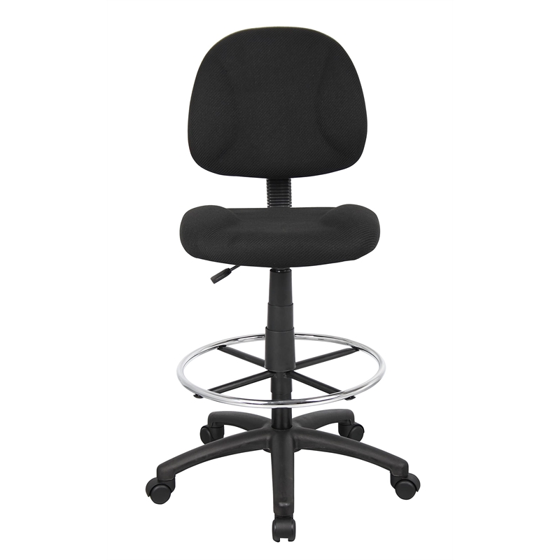 Bowery Hill Contoured Comfort Rolling Fabric Drafting Stool in Black