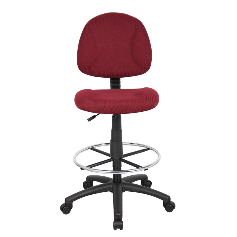 Bowery Hill Contoured Comfort Rolling Fabric Drafting Stool in Burgundy